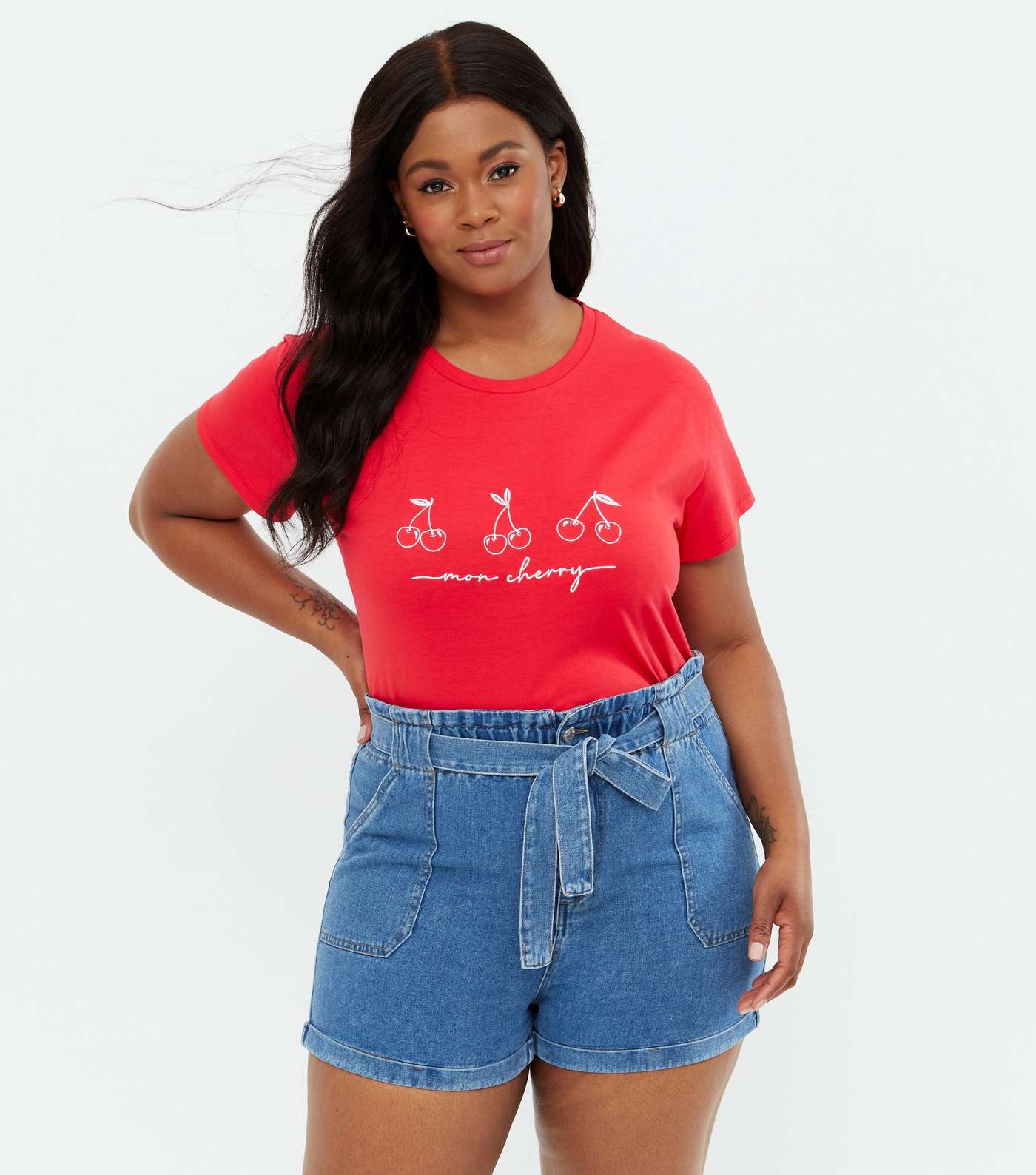 Curves Red Cherry Embroidered T-Shirt