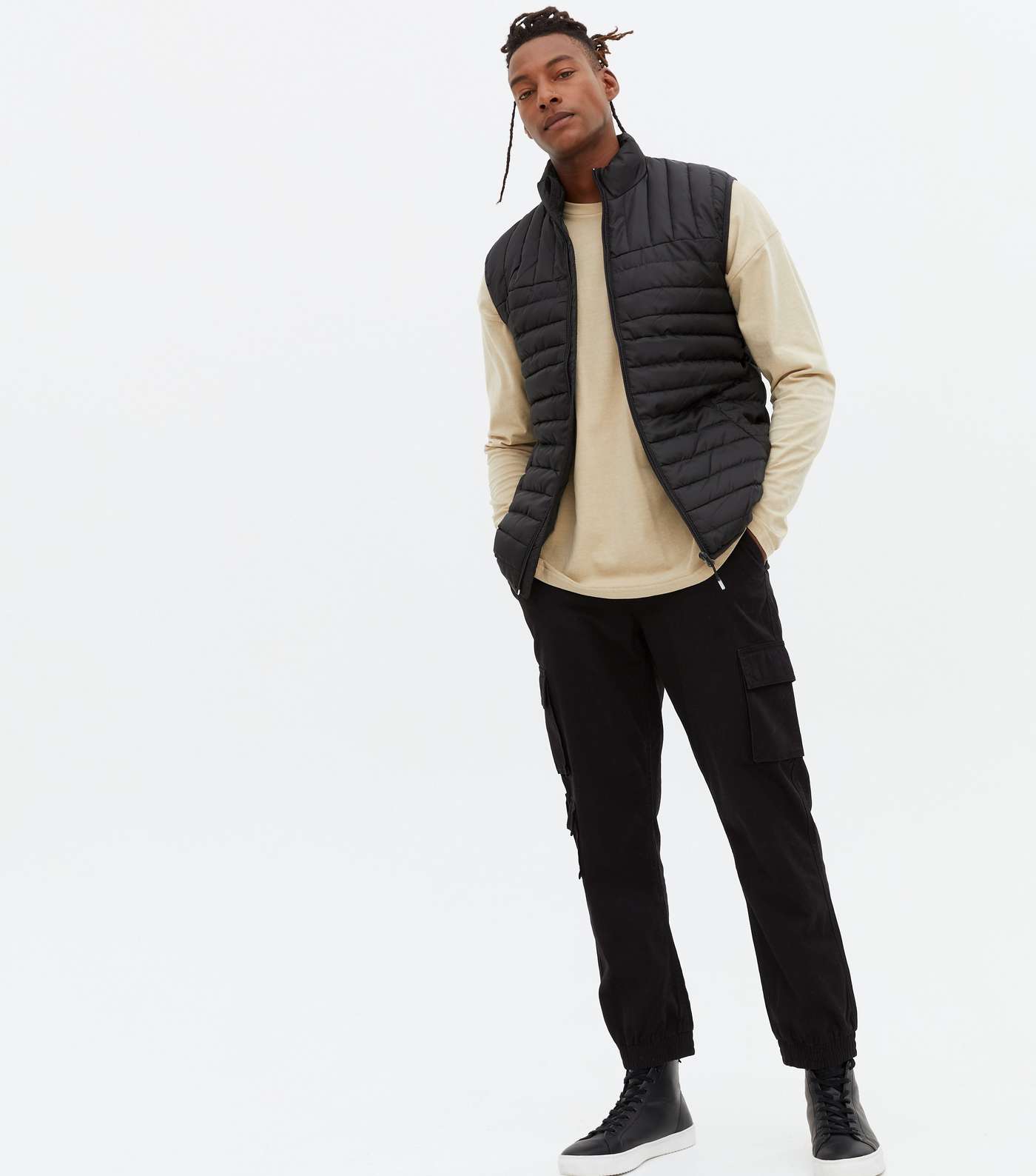 Only & Sons Black Quilted High Neck Gilet Image 2