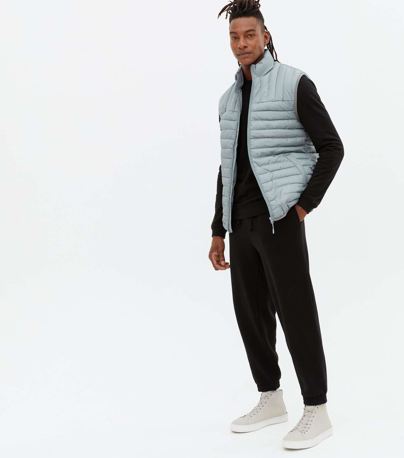 Only & Sons Pale Blue Quilted High Neck Gilet Image 2