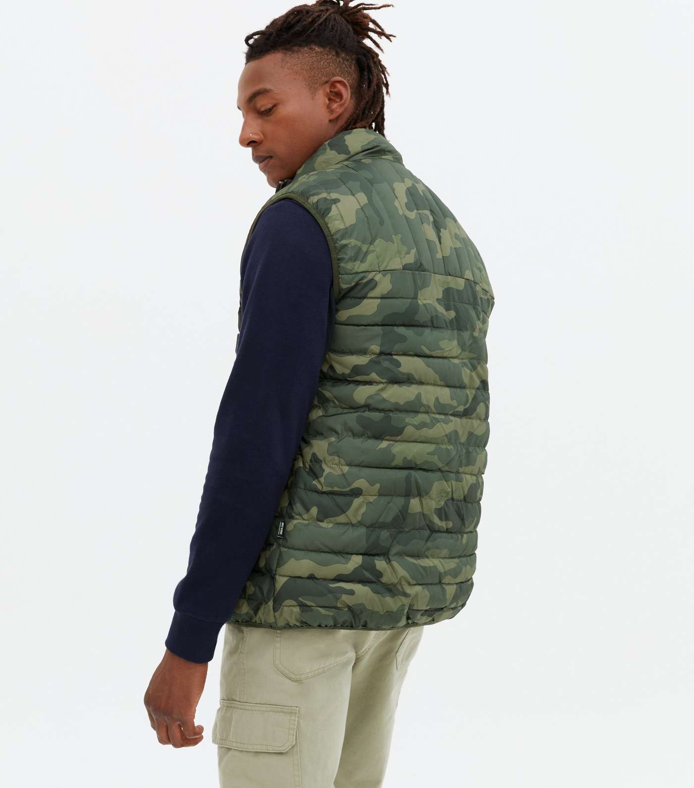Only & Sons Khaki Camo Quilted High Neck Gilet Image 4