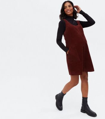 New look shop burgundy cord pinafore