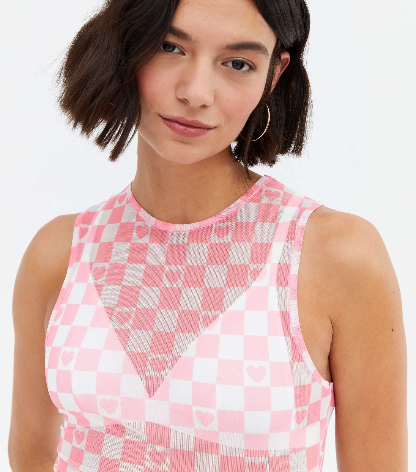 Pink Checkerboard Mesh Bodysuit