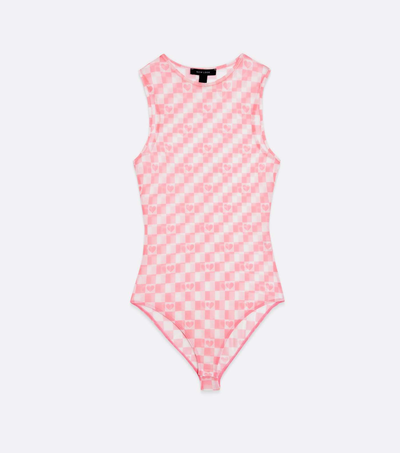 Pink Checkerboard Mesh Bodysuit Image 5