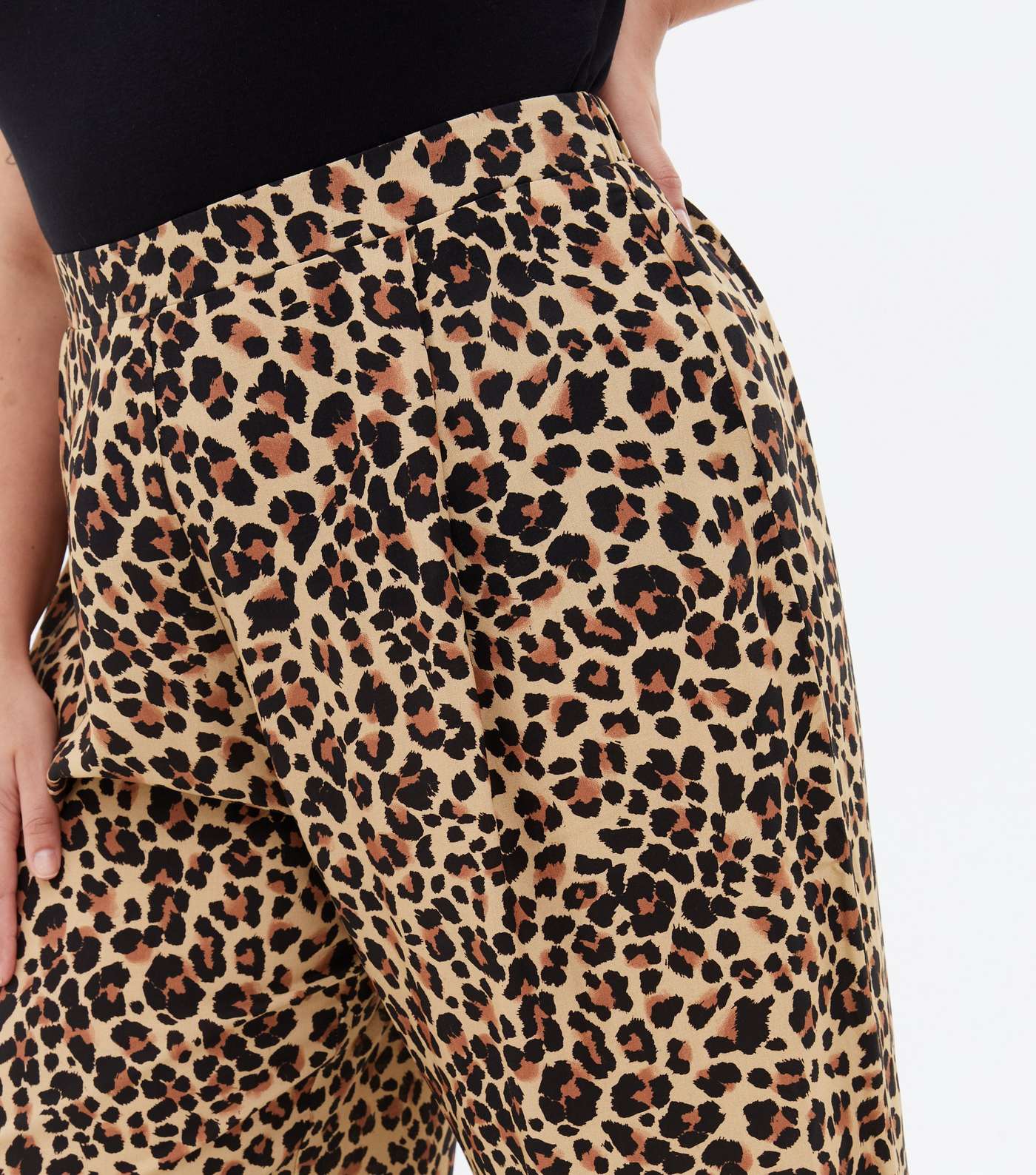 Curves Brown Leopard Print Wide Leg Trousers Image 3