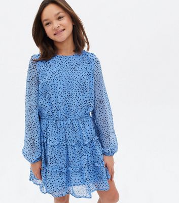 Girls Blue Heart Chiffon Frill Mini Dress