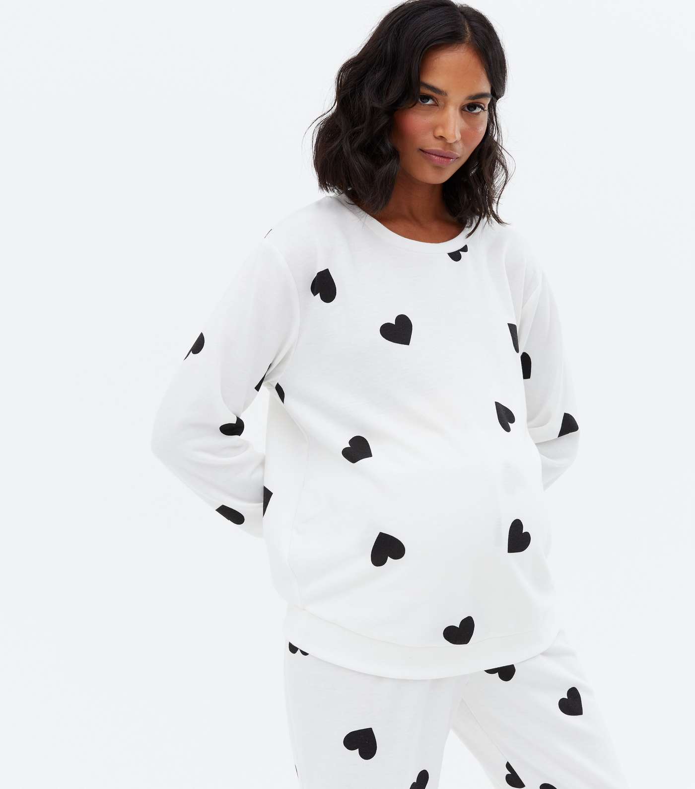 Maternity White Heart Pyjama Sweatshirt