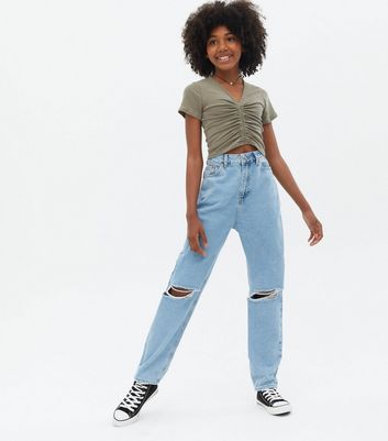 Mom jeans store ripped at knee