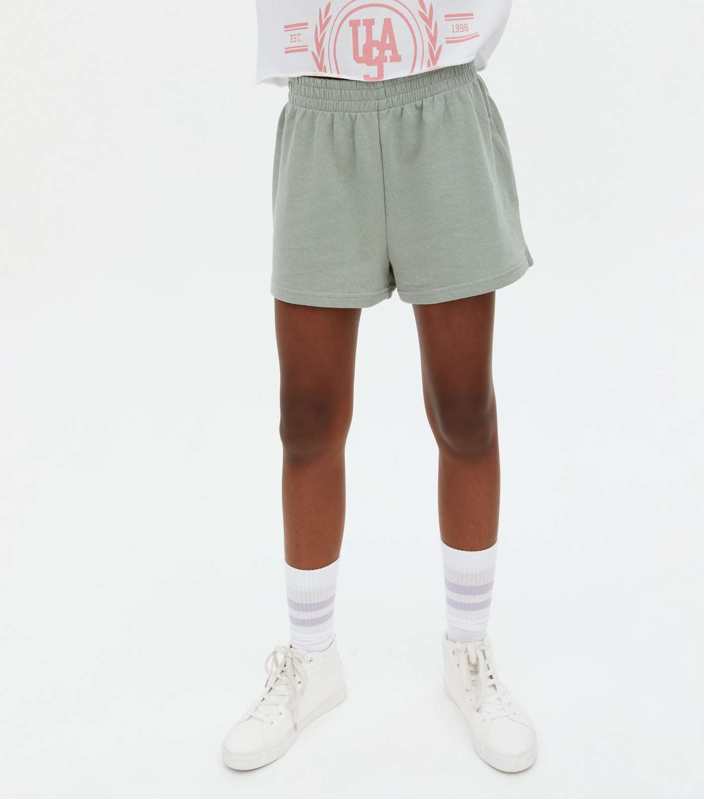 Girls 2 Pack Light Green and Grey Jersey Shorts Image 2