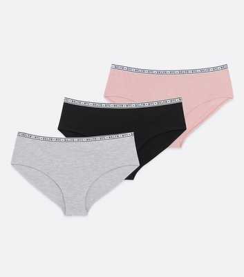 Girls 3 Pack Grey Black and Pink NYC Logo Briefs