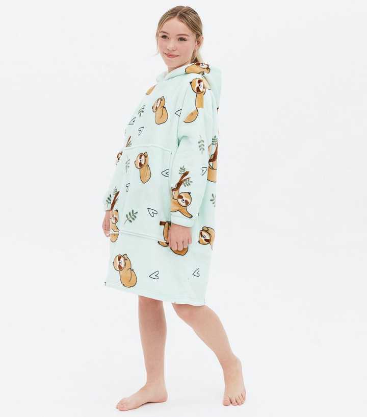 Girls Green Sloth Fleece Oversized Blanket Hoodie | New Look