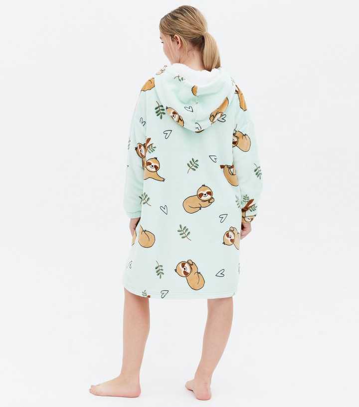 Girls Green Sloth Fleece Oversized Blanket Hoodie | New Look