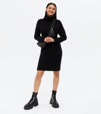 Click to view product details and reviews for Blue Vanilla Black Ribbed Roll Neck Mini Jumper Dress New Look.