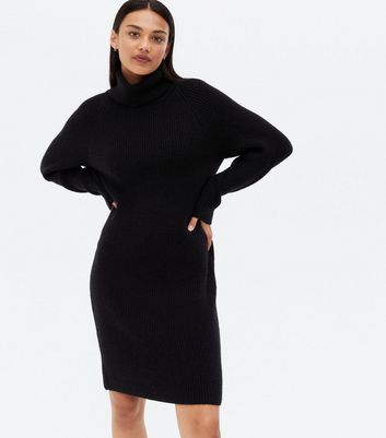 black ribbed roll neck dress