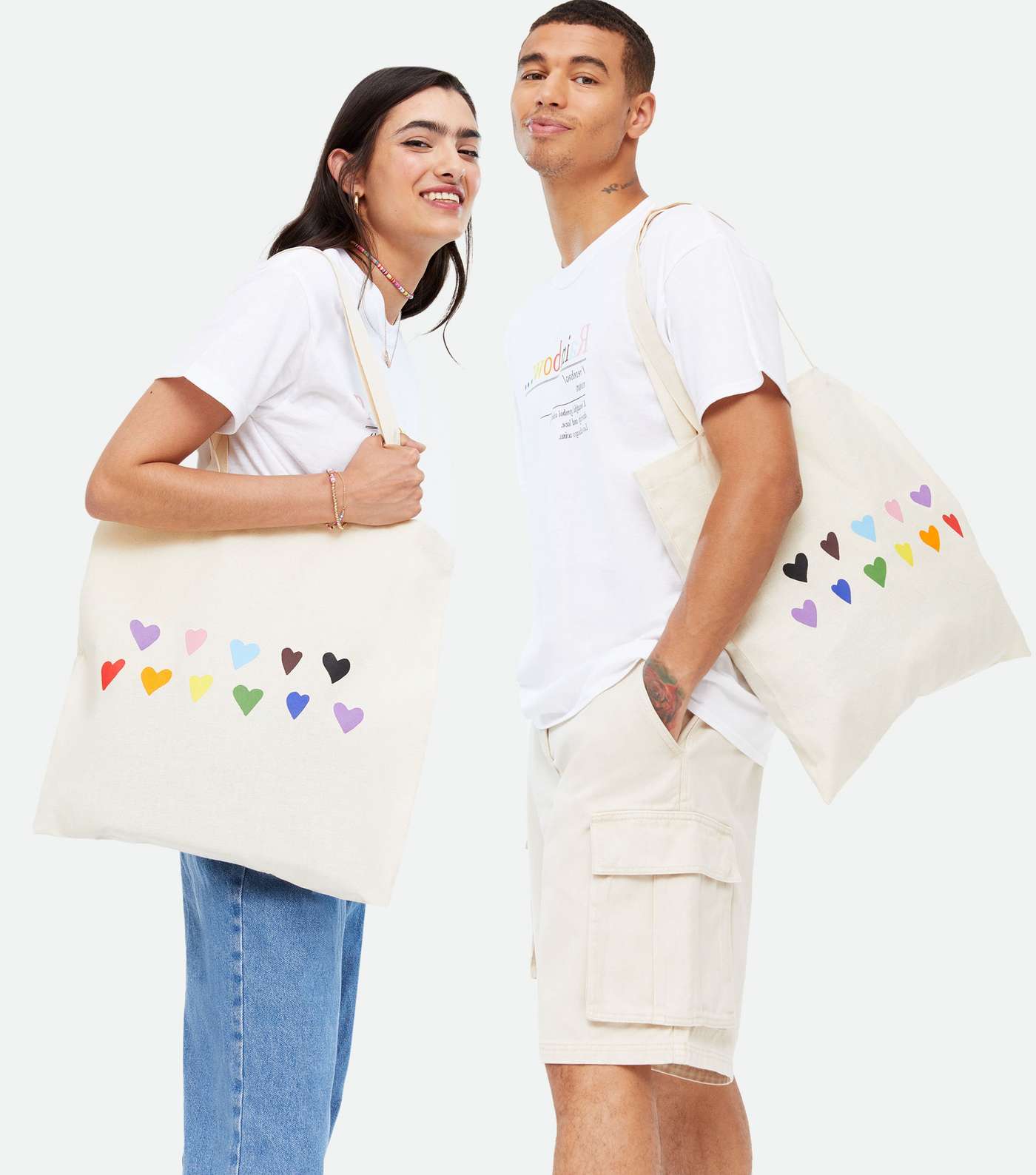 Cream Rainbow Heart Pride Charity Tote Bag Image 2