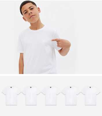 Boys 5 Pack White Sun Embroidered T-Shirts