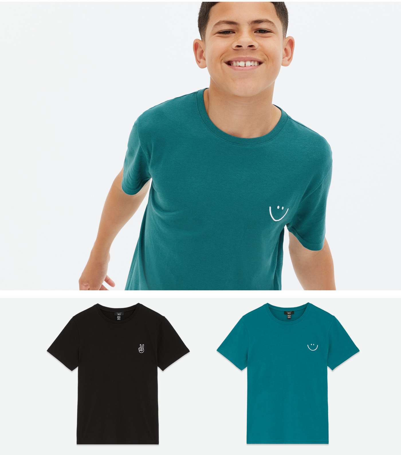 Boys 2 Pack Teal and Black Mixed Embroidered T-Shirts