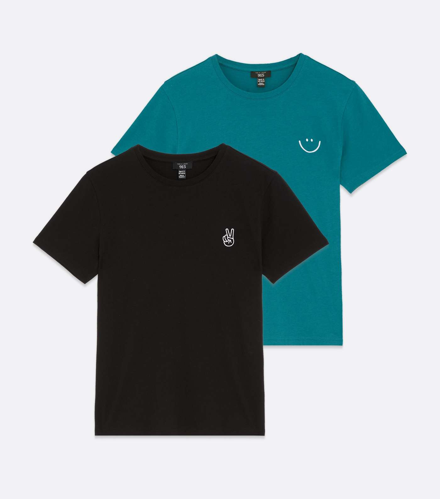 Boys 2 Pack Teal and Black Mixed Embroidered T-Shirts Image 5