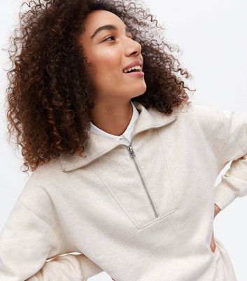 Cream 1/2 Zip High Neck Sweatshirt 