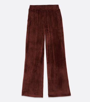 Dark Brown Velvet Wide Leg Joggers 