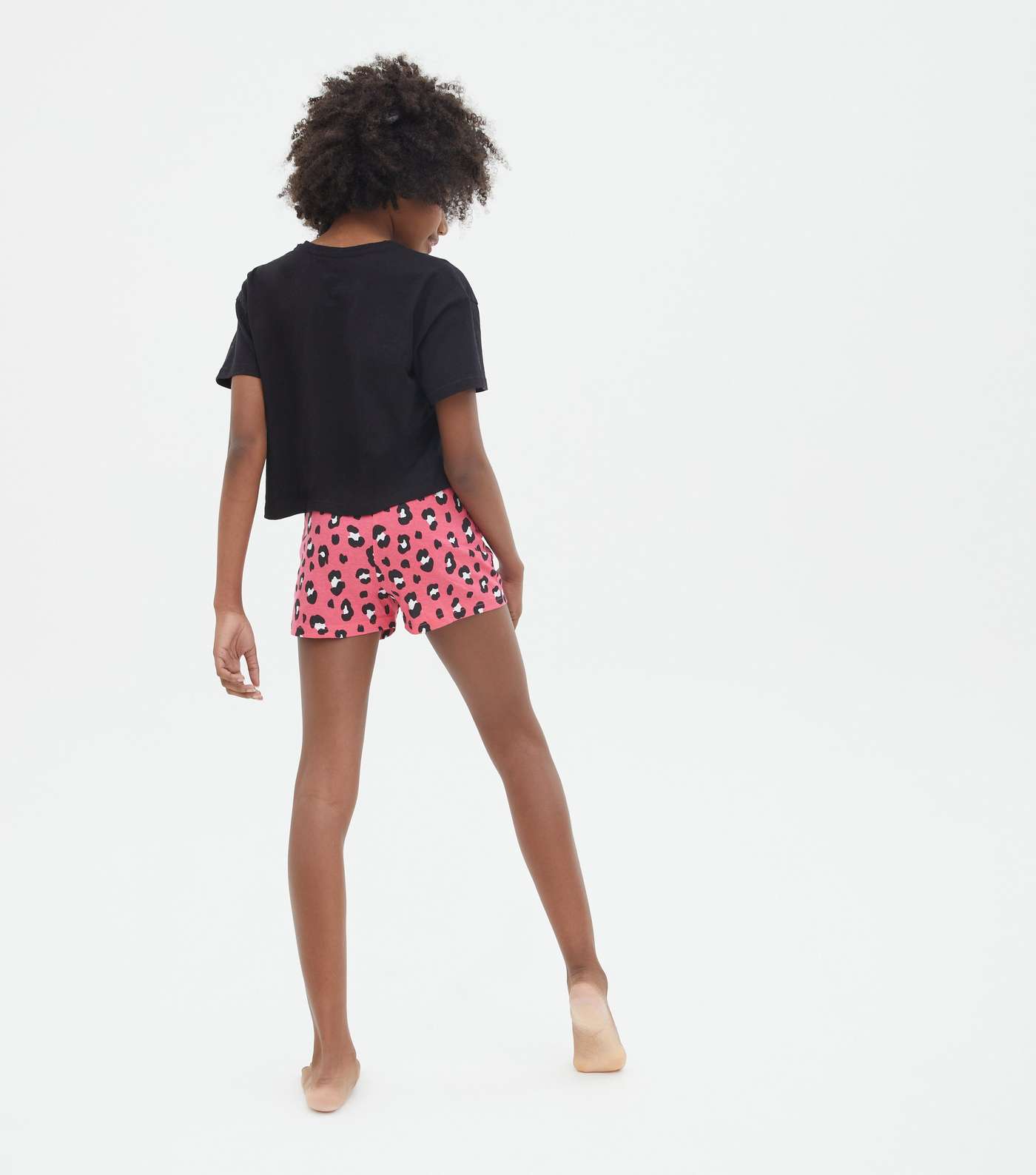 Girls 2 Pack Black Short Pyjama Sets with Leopard Print Image 4