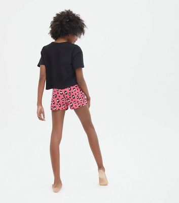 Teenager Bekleidung für Mädchen Girls 2 Pack Black Short Pyjama Sets with Leopard Print
