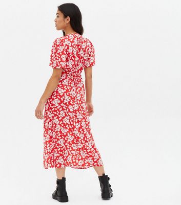 red petite midi dress