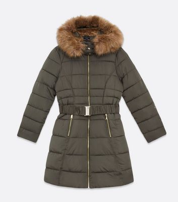 fur hood belted coat