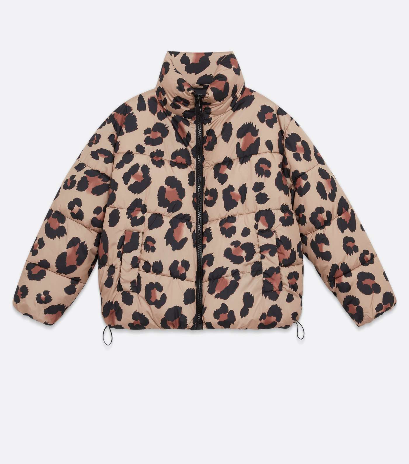 Petite Brown Leopard Print Boxy Puffer Jacket Image 5