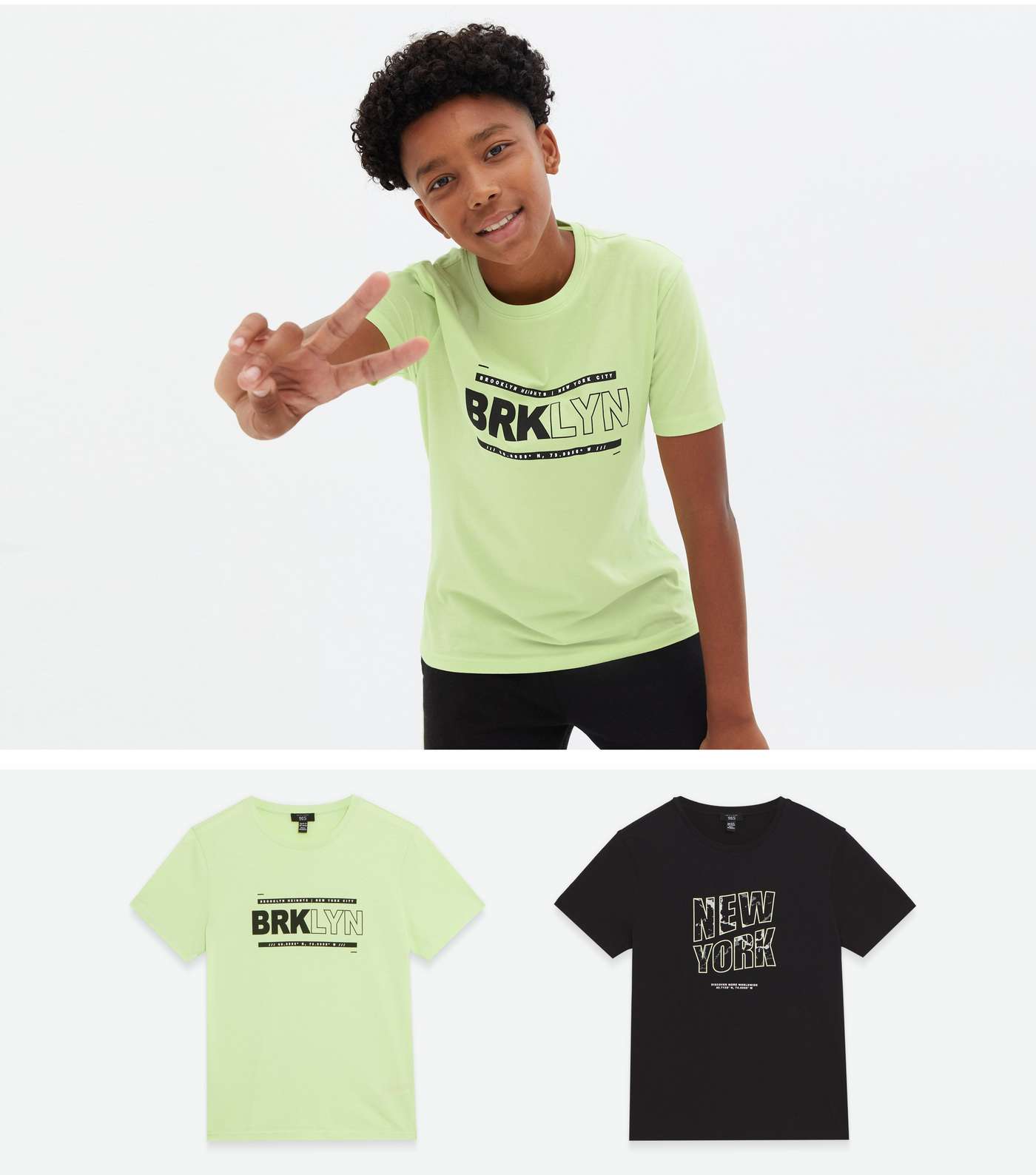 Boys 2 Pack Green and Black Logo T-Shirts