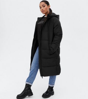 petite long black puffer coat