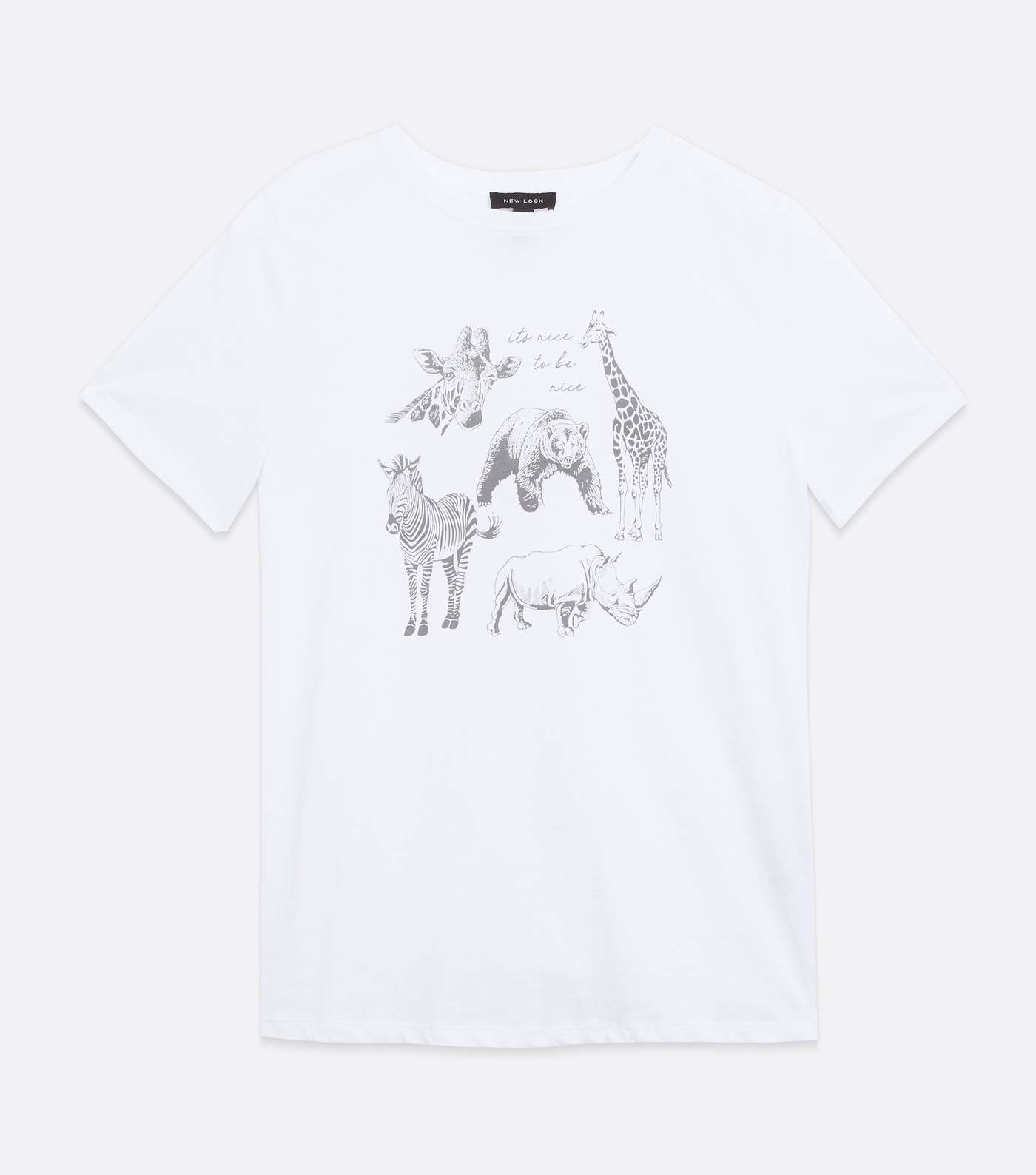 White Animal Sketch Nice To Be Nice Logo T-Shirt Image 5