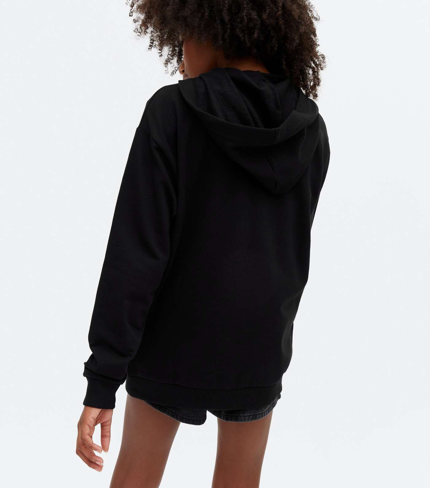 Girls Black Jersey Zip Hoodie Image 4