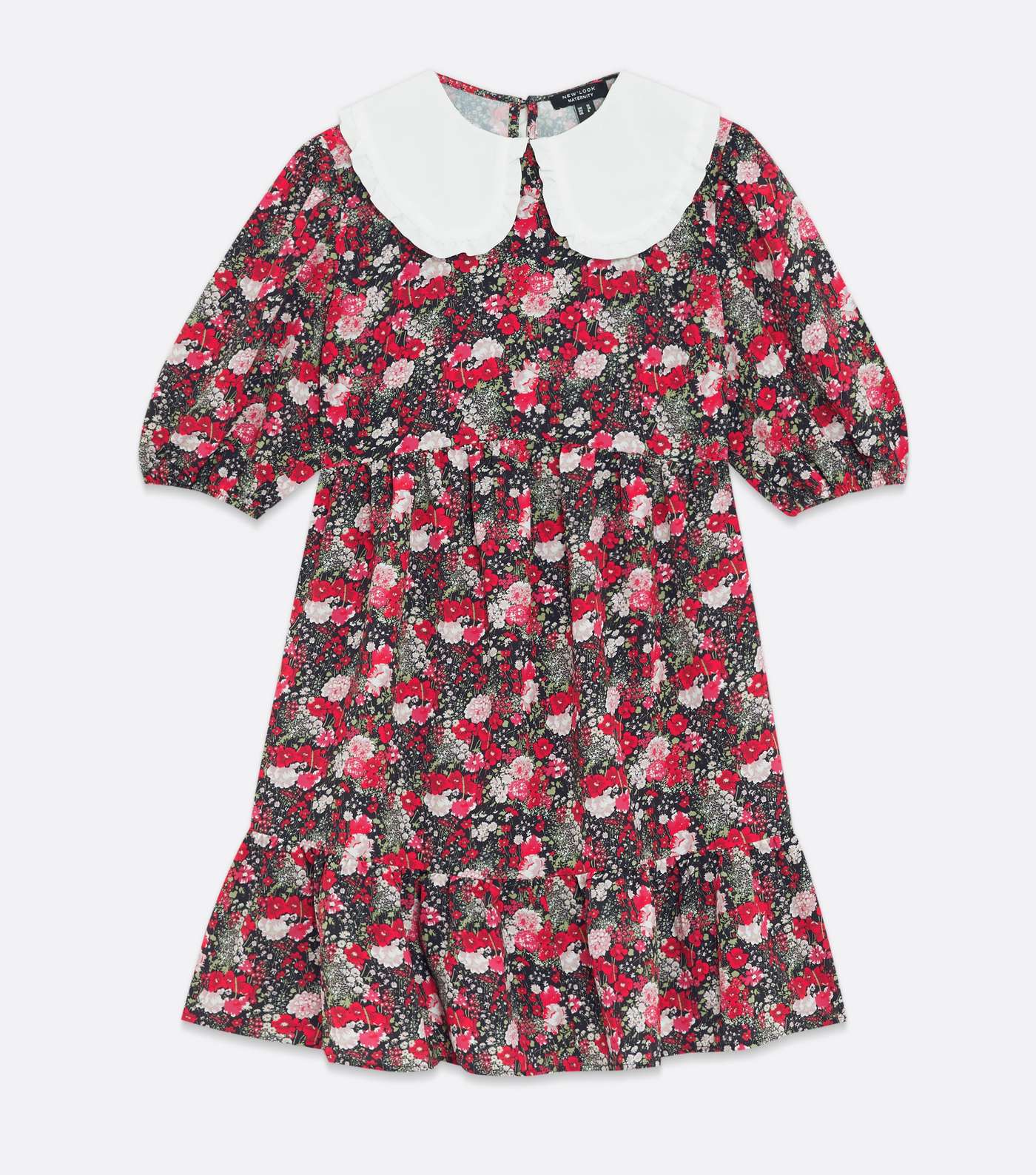 Maternity Black Floral Frill Collar Puff Sleeve Mini Dress Image 5