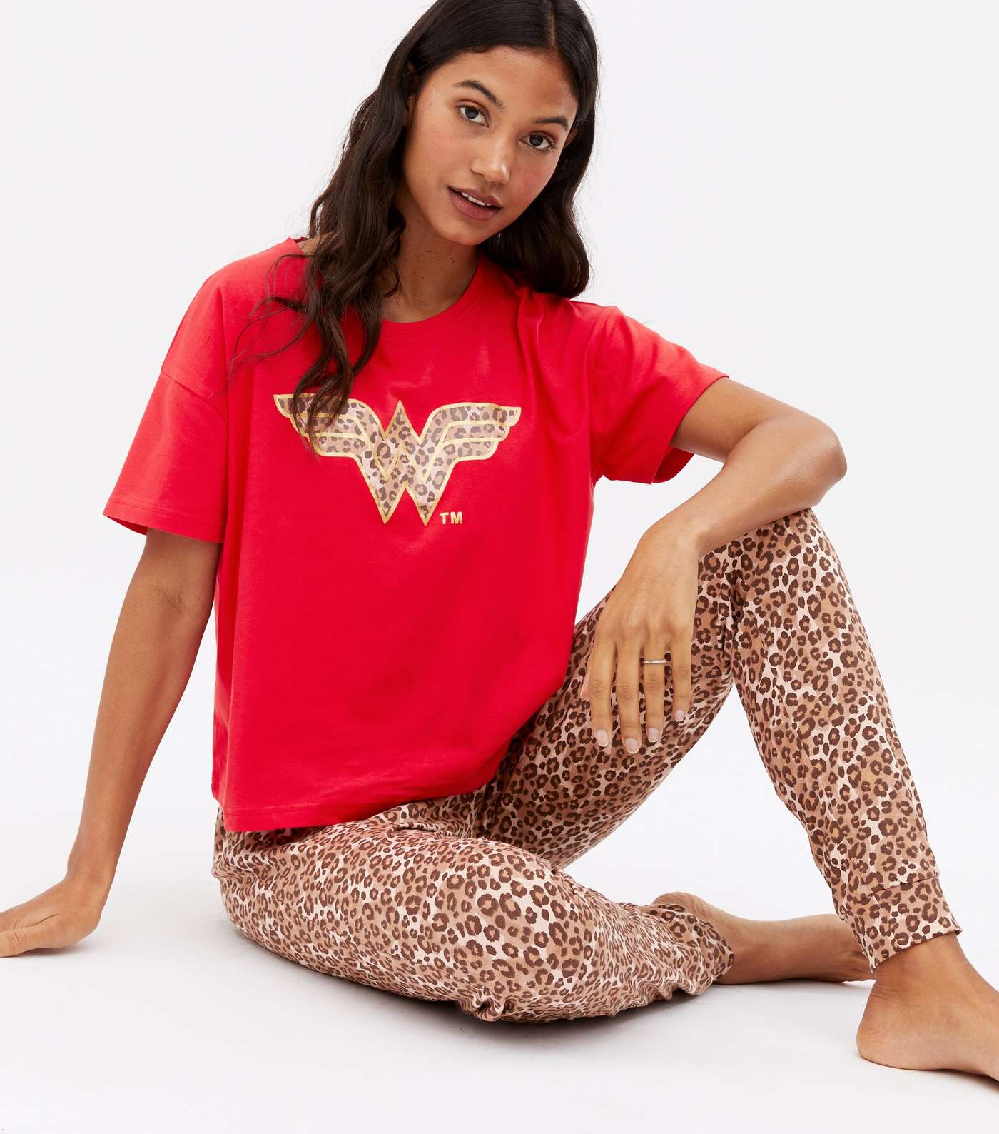 Red Jogger Pyjama Set with Wonder Woman Logo