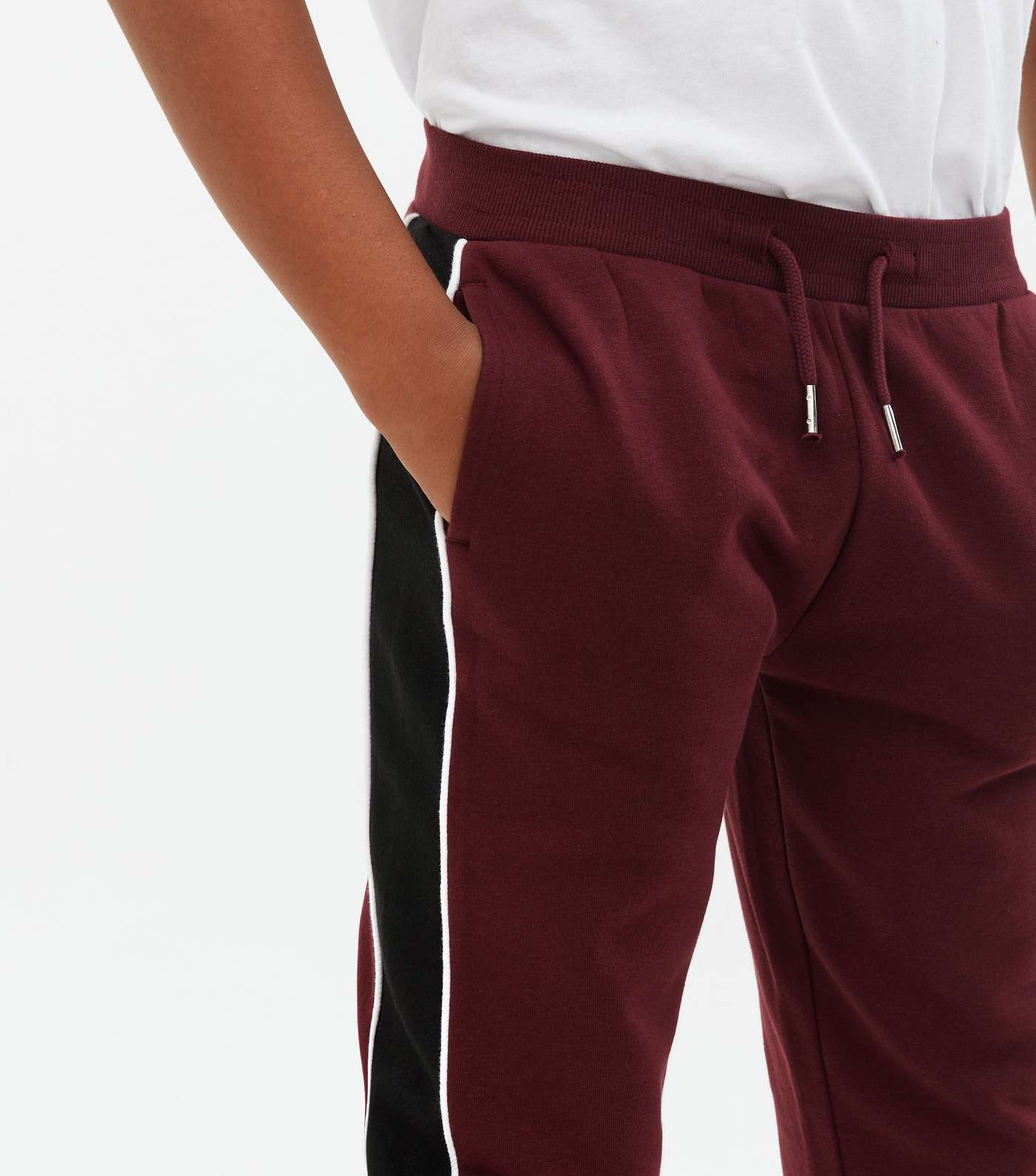 Boys Burgundy Colour Block Piped Joggers Image 3