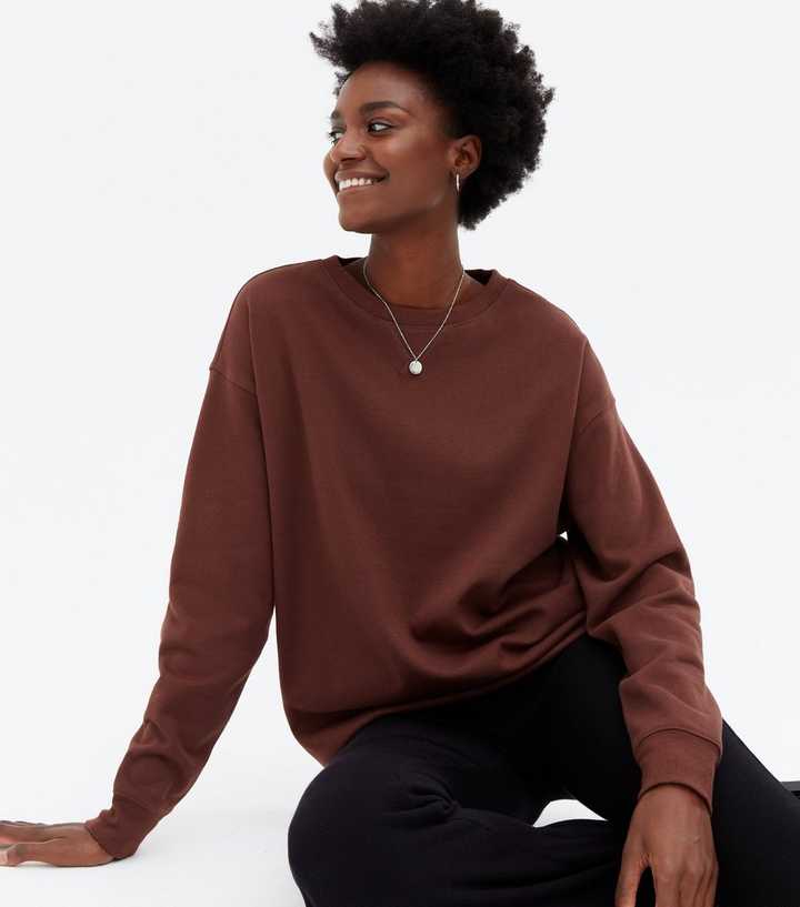 Dark Brown Jersey Crew Neck Sweatshirt | New Look