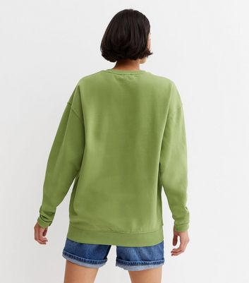 Dark Green Jersey Crew Neck Sweatshirt New Look