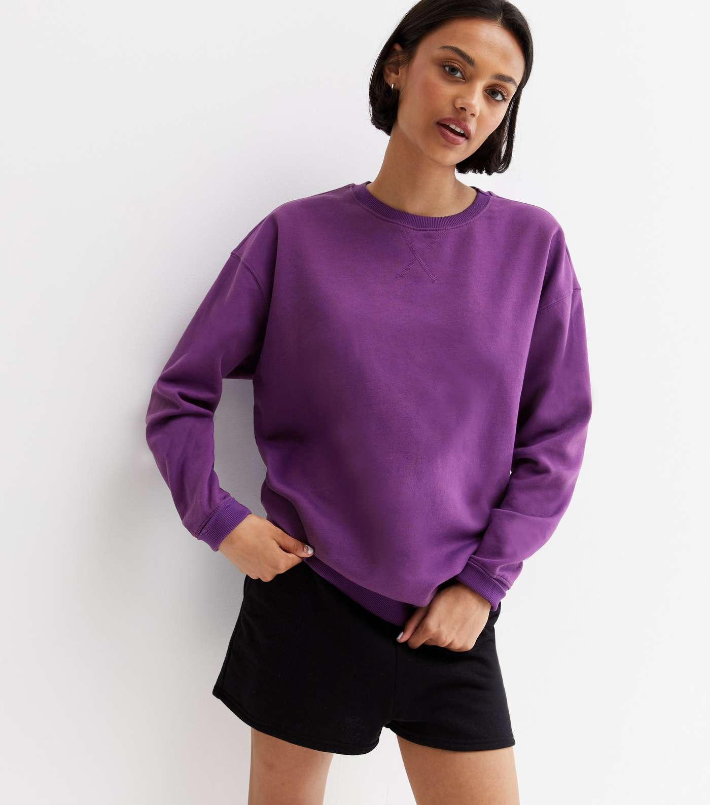 Dark Purple Jersey Crew Neck Sweatshirt Image 3