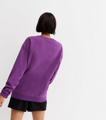 Dark Purple Jersey Crew Neck Sweatshirt New Look