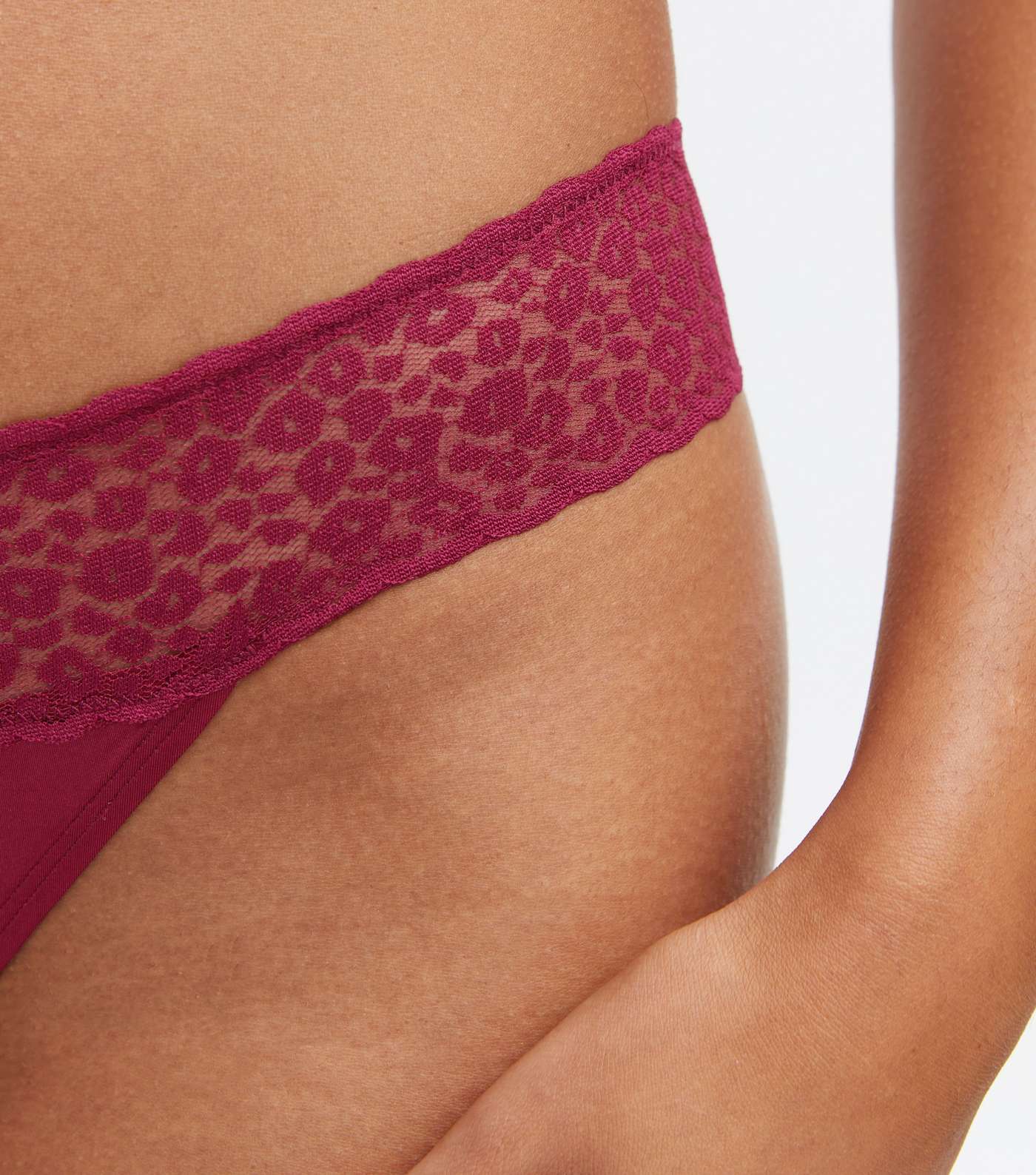 3 Pack Pink and Black Leopard Print Lace Trim Thongs Image 3