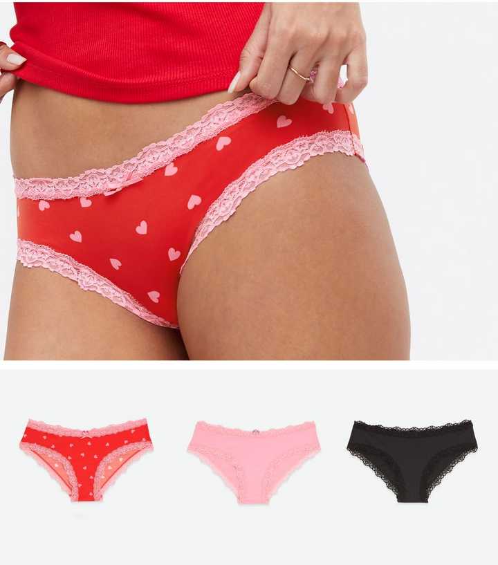 3pk Lace Trim Brazilian Knickers