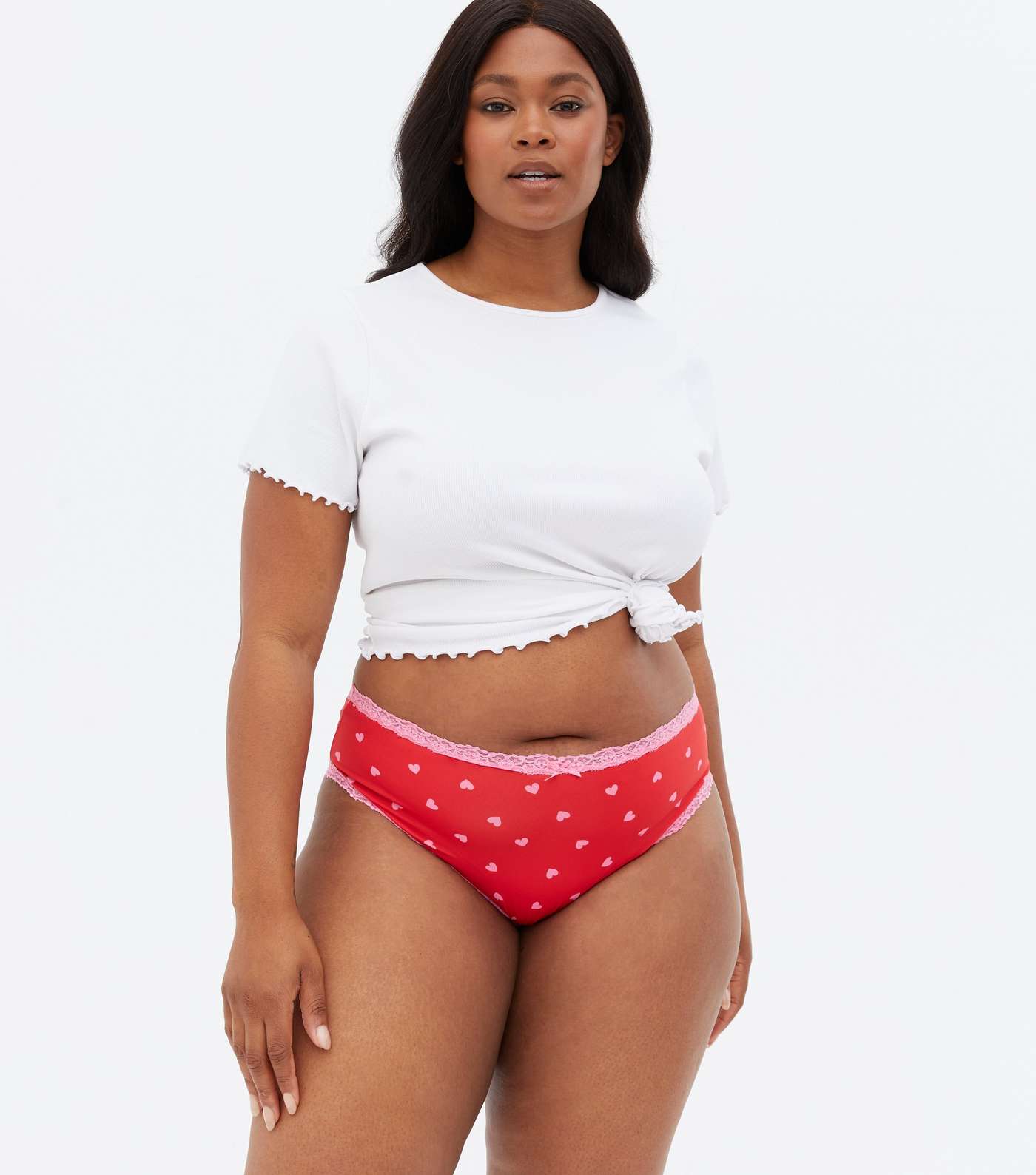 Curves 3 Pack Red Pink Black Heart Brazilian Briefs Image 2