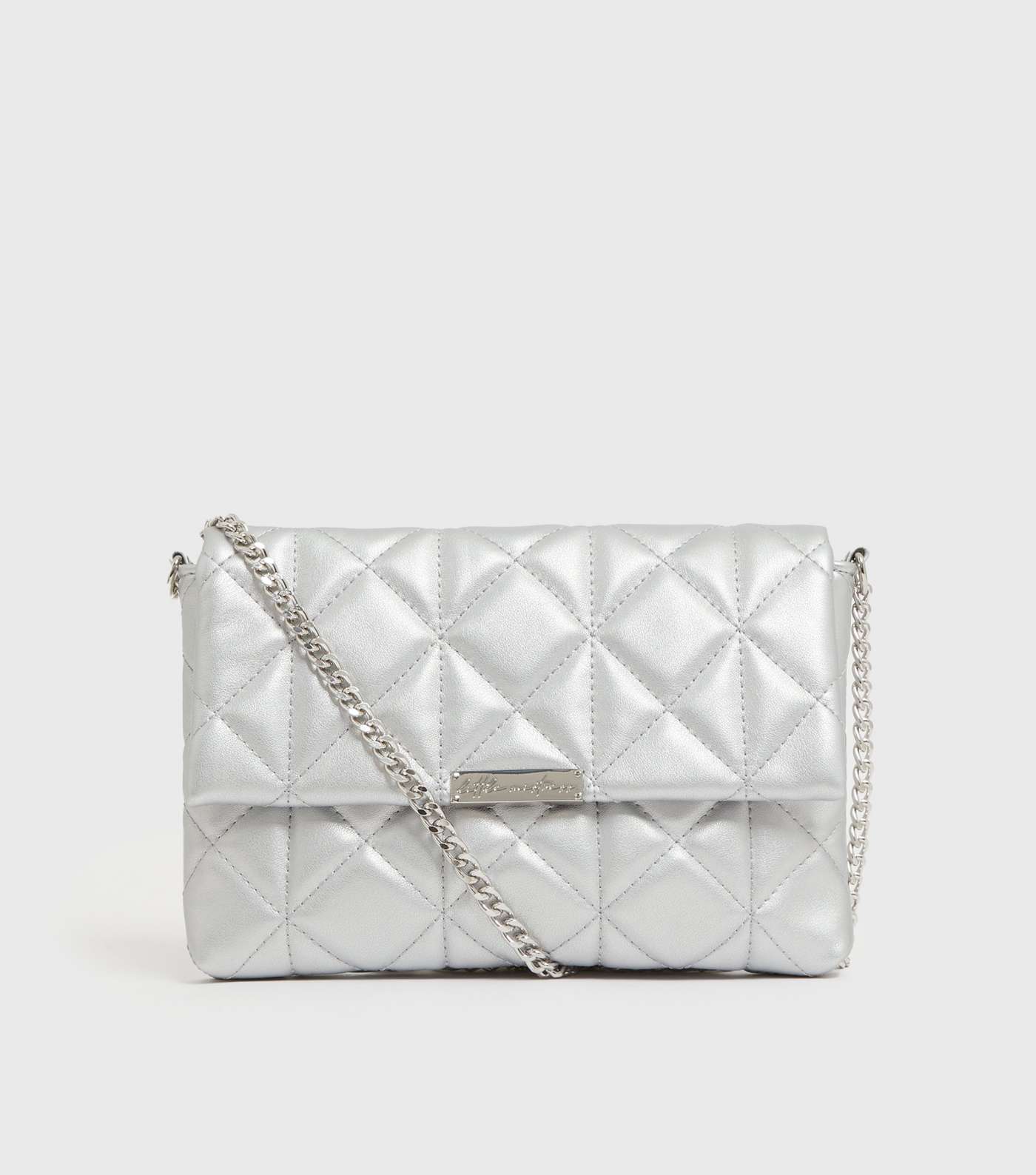 Little Mistress Silver Quilted Chain Clutch Bag