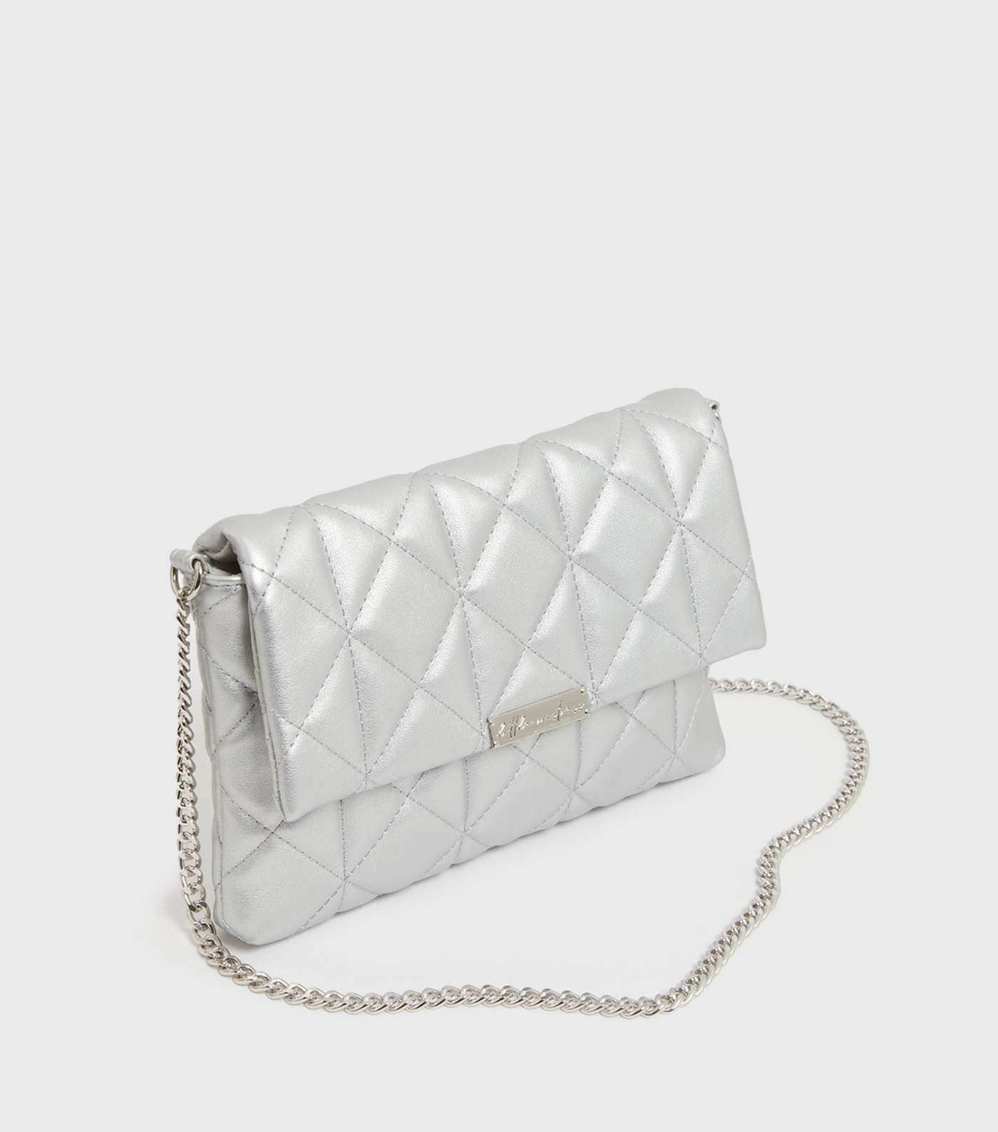Little Mistress Silver Quilted Chain Clutch Bag Image 3