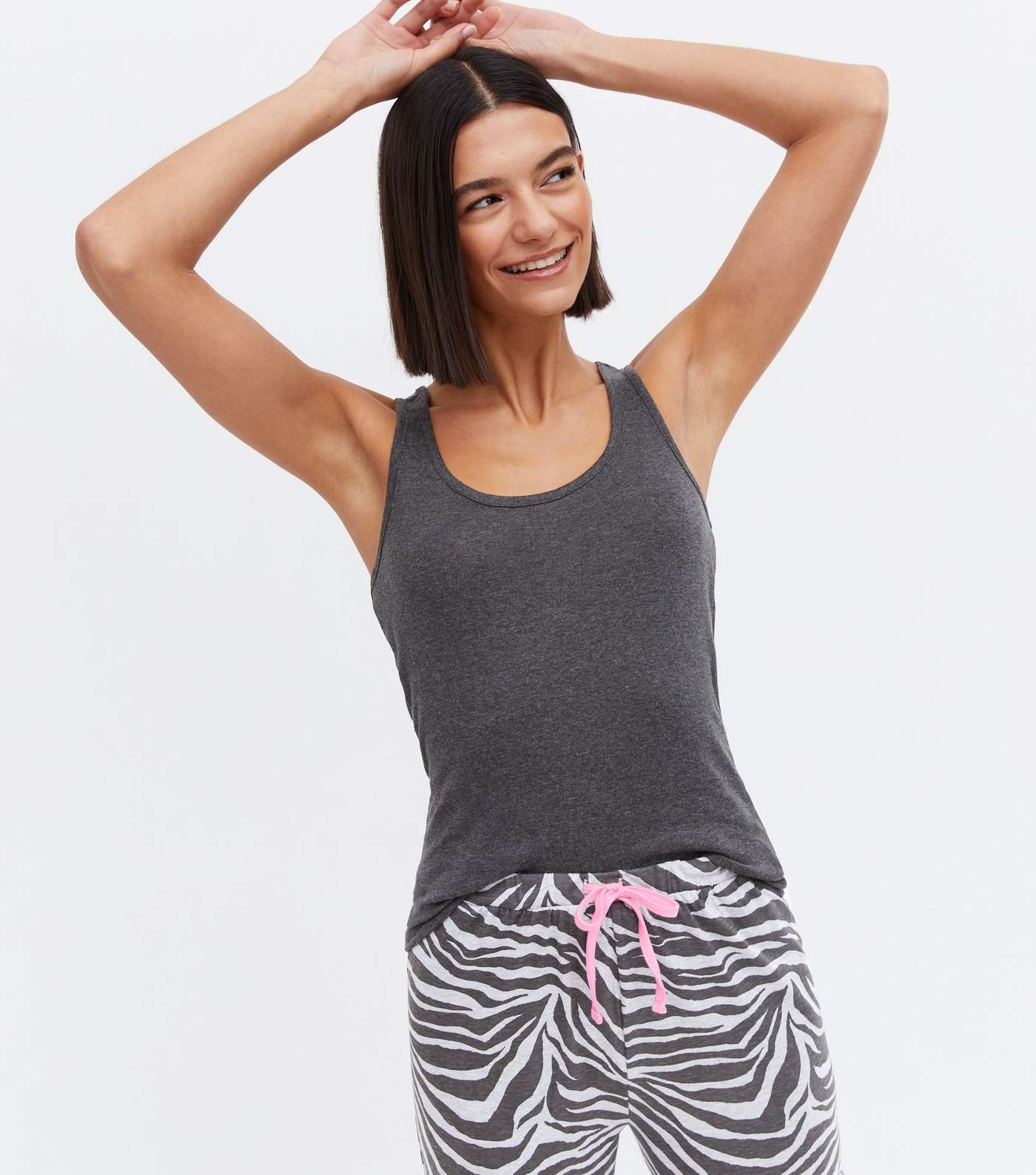 Light Grey Vest and Trouser Pyjama Set with Zebra Print Image 2