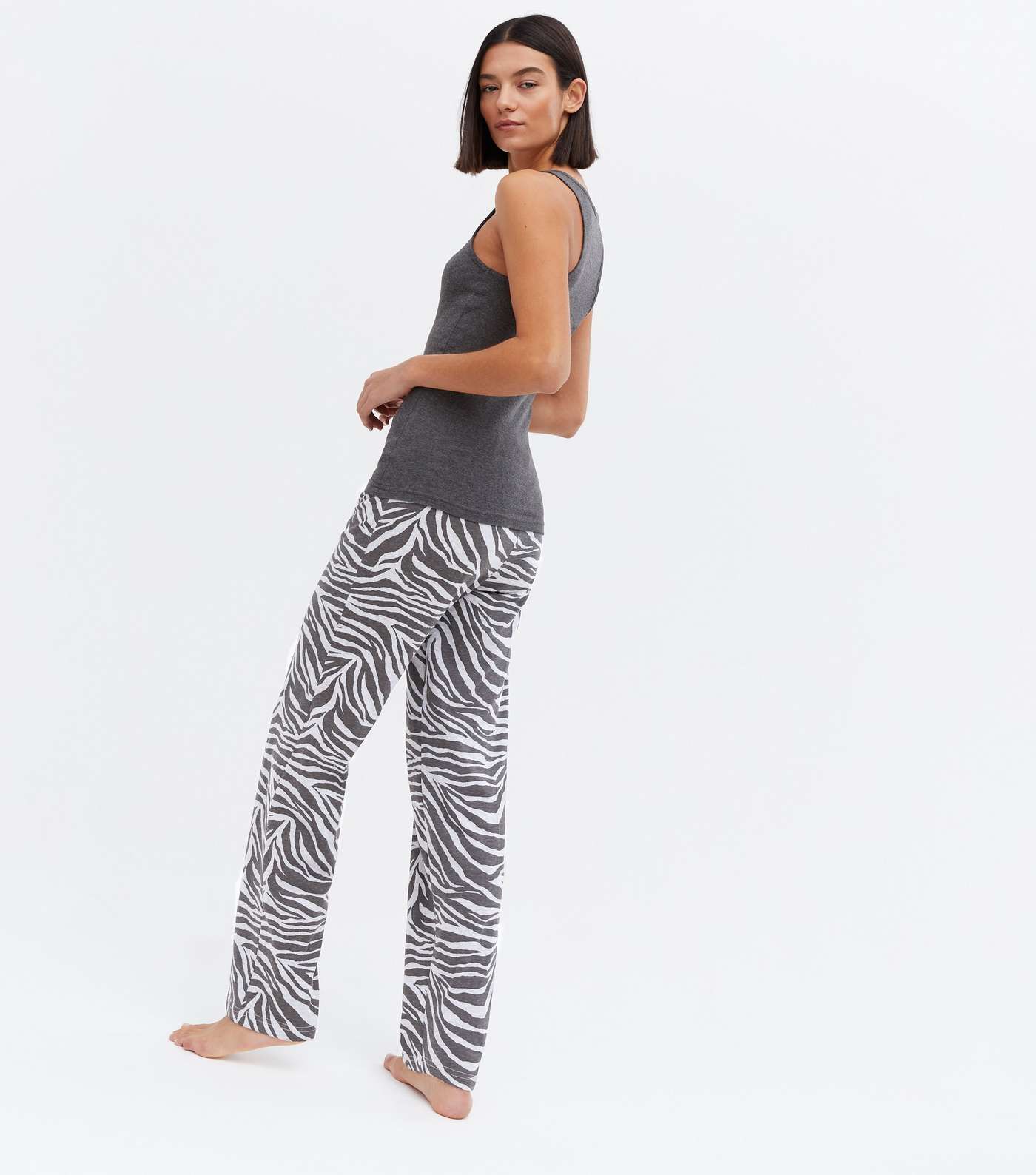 Light Grey Vest and Trouser Pyjama Set with Zebra Print Image 4