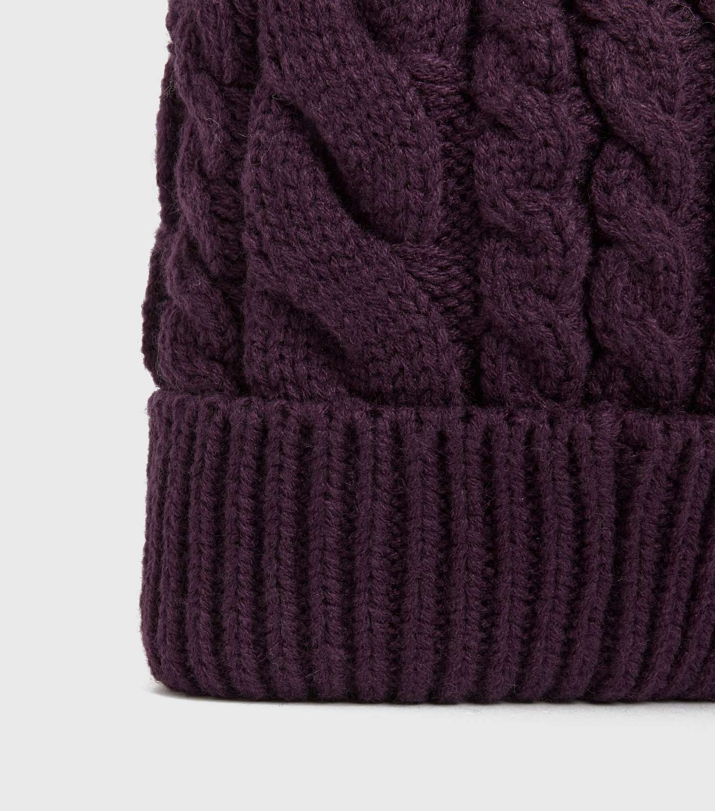 Dark Purple Cable Knit Bobble Hat Image 3