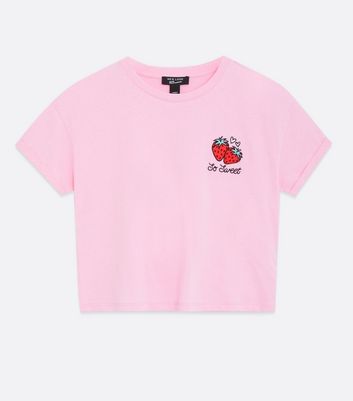 Girls Pink Strawberry Embroidered Logo T-Shirt | New Look