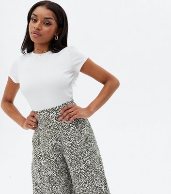 Petite Khaki Animal Print Wide Leg 