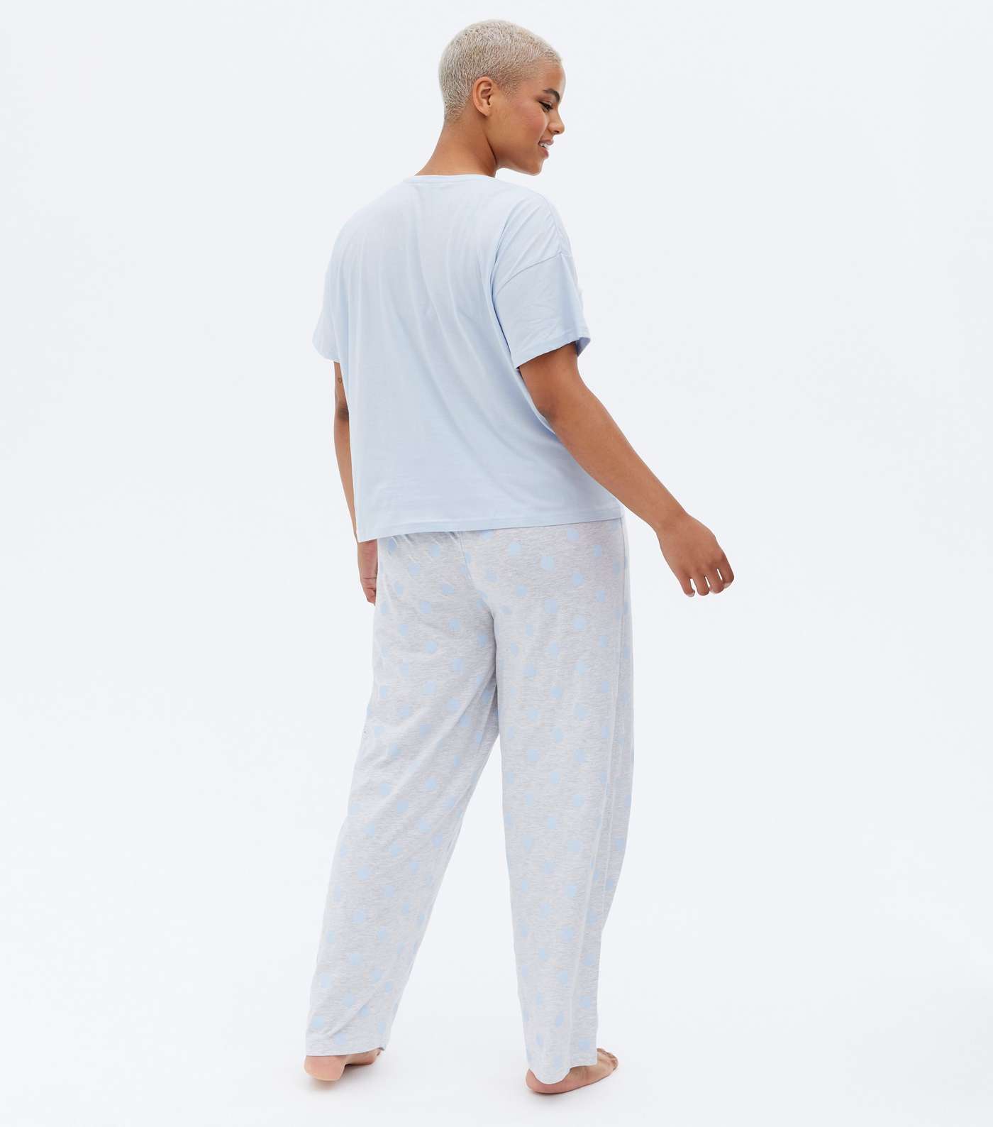 Curves Pale Blue Spot Trouser Pyjama Set Image 4